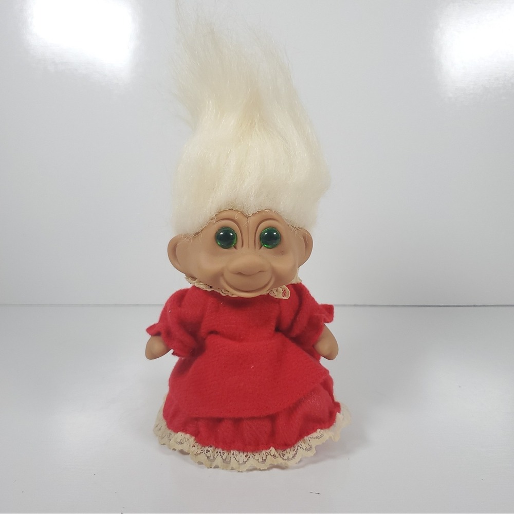 1991 5-8" Troll Figure Doll White Hair Red Dress Vintage With Extra Skirt